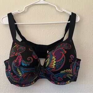 CACIQUE Black Bright paisley Underwire Lightly Lined Mesh Full Figure Bra 40DDD